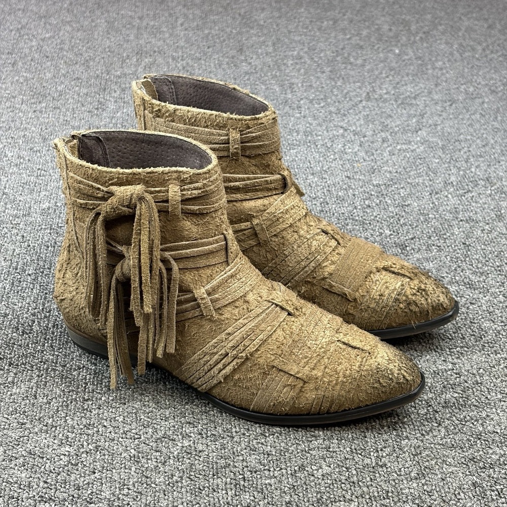 Free People Fringe Ankle Boots Womens Size‎ 39 Brown Shaggy Suede Boho Booties